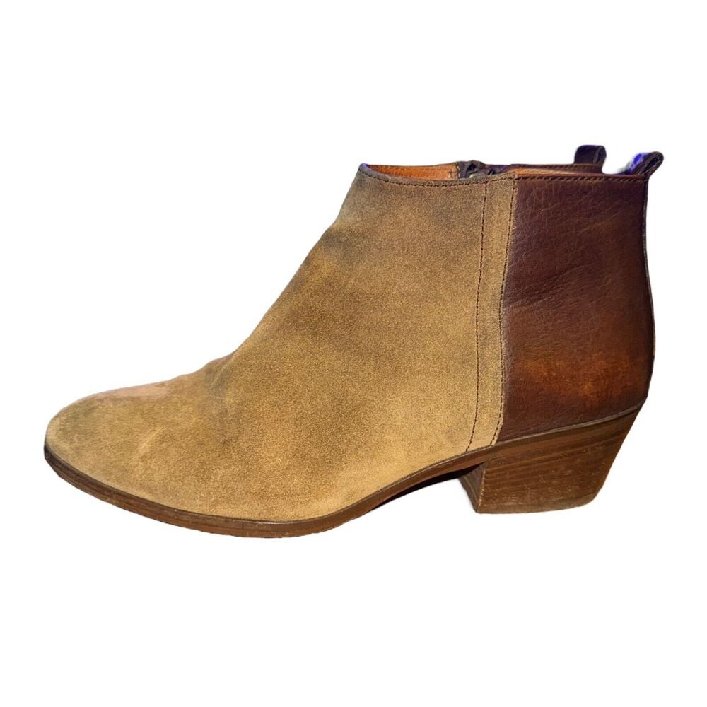 Madewell 1937 Cait Ankle Boot Women 10 Two Tone Brown Leather Side Zip Bootie